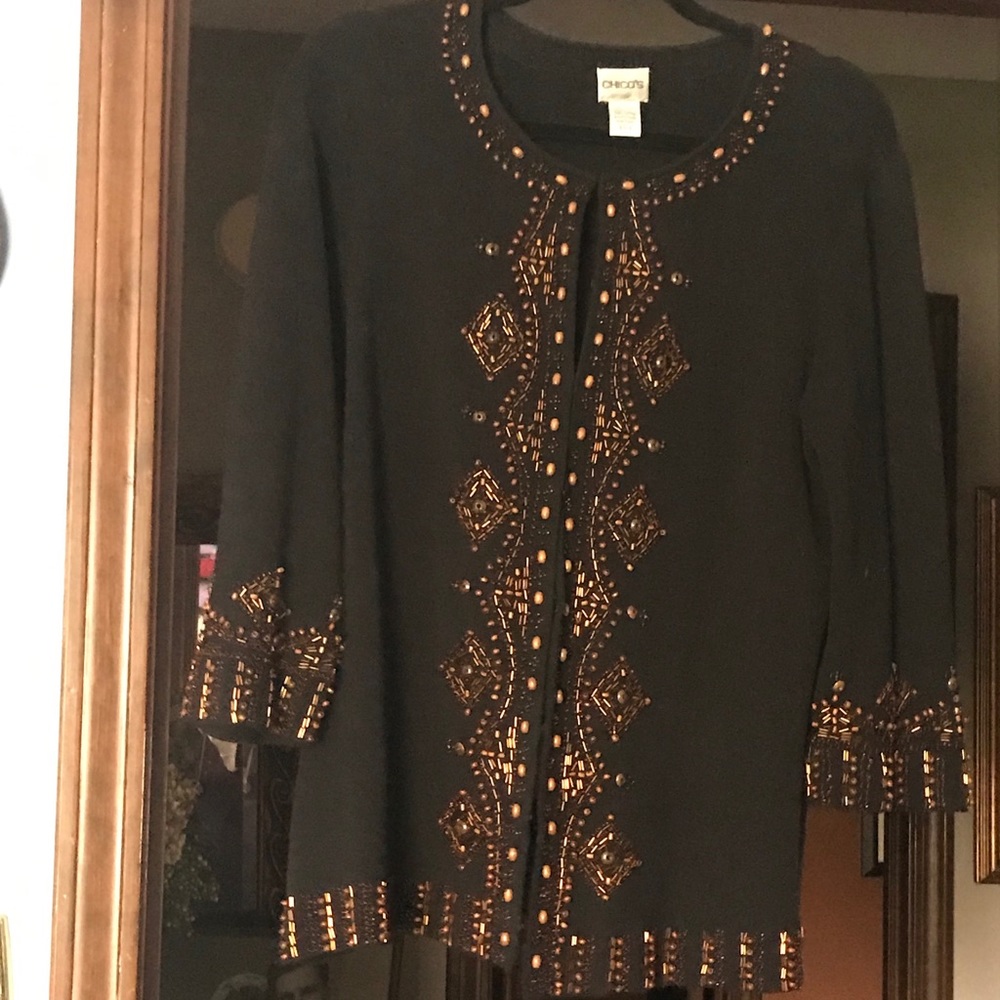 black beaded sweater with bronze/brown beads